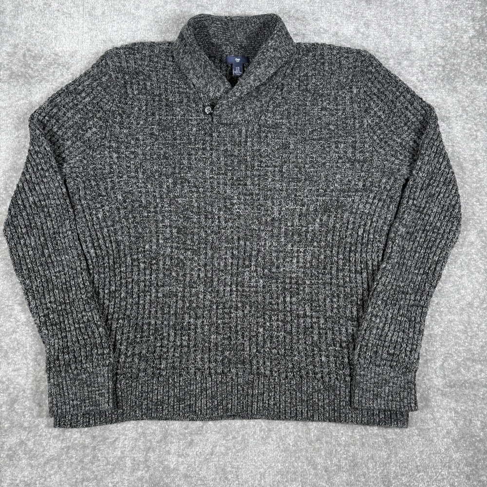 Gap Sweater Men's XL Gray Marbled Shawl Collar‎ Chunky Heavy Fisherman Outdoors
